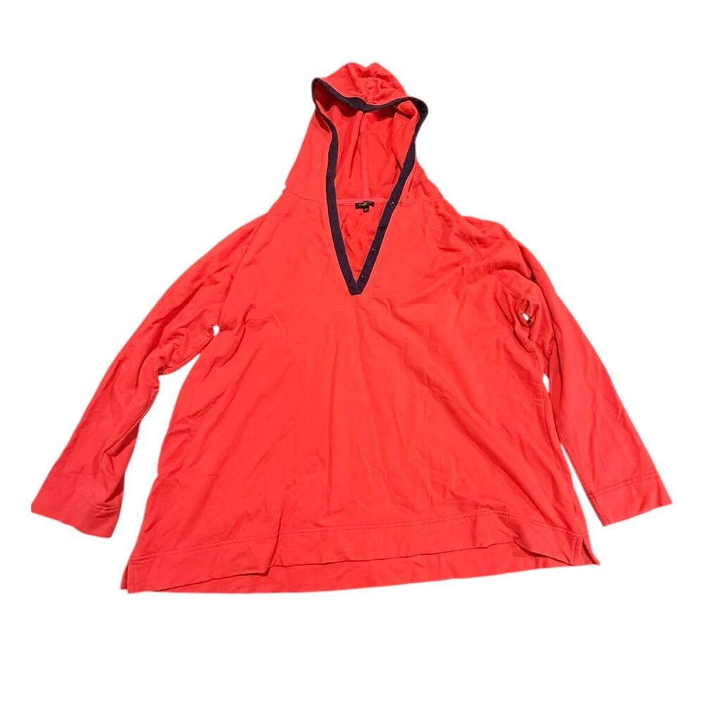 Talbots Womens Coral Red V-Neck Button Accent Pullover Hoodie Sweatshirt Plus 2X